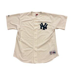 Vintage Y2k New York Yankees Majestic MLB White Stitched Jersey Men's XL